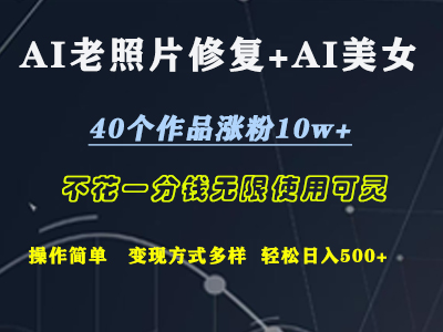 AI老照片修复+AI美女玩发  40个作品涨粉10w+  不花一分钱使用可灵  操作简单  变现方式多样话   轻松日去500+-91集赚创业网