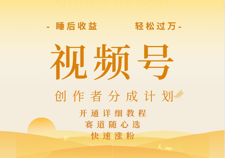 详解视频号创作者分成计划，暴力起号，可同步多平台，实现睡后收入2W+，看懂即可操作！-91集赚创业网