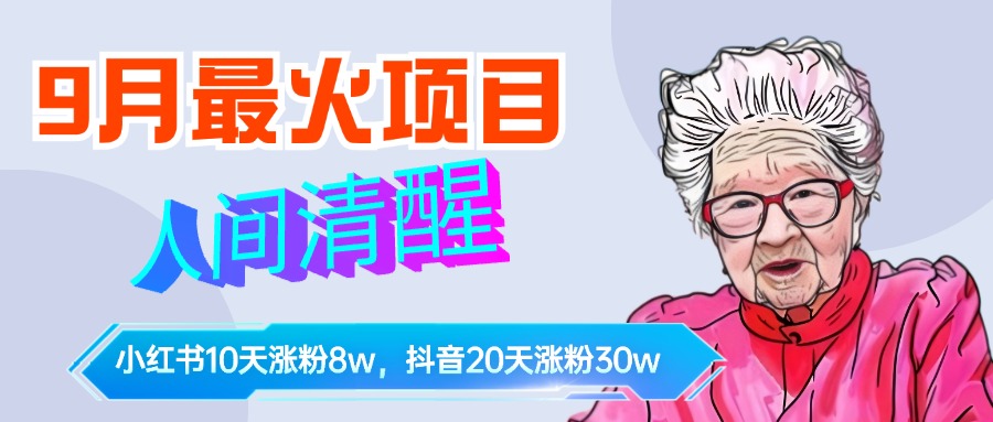 9月最火项目，人间清醒柒奶奶，10天小红薯涨粉8w+，单篇笔记报价1400.-91集赚创业网