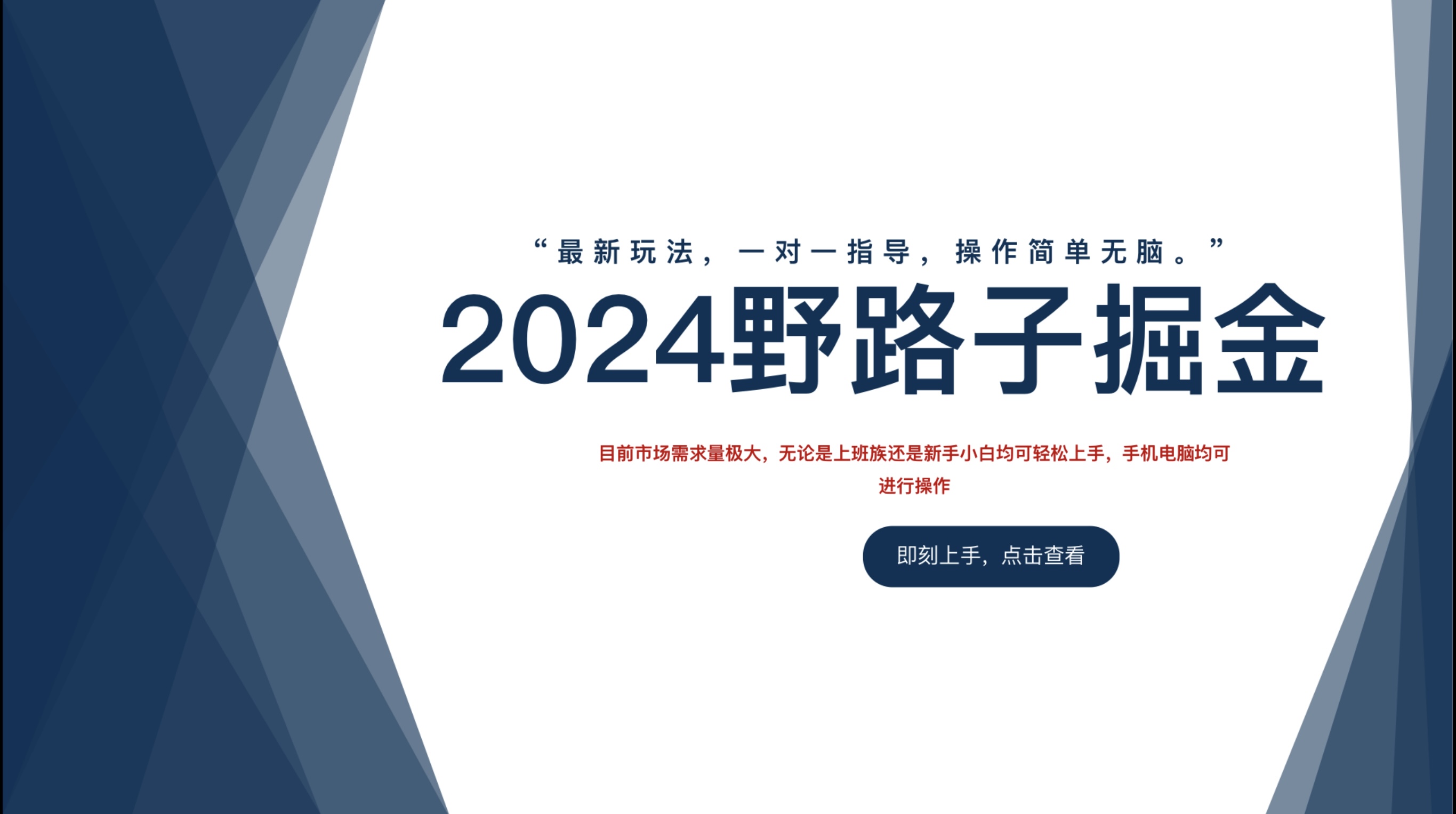 2024野路子掘金,最新玩 法, 一对一指导,操作简单无脑。-91集赚创业网