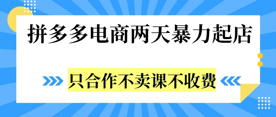 拼多多两天暴力起店，只合作不卖课不收费-91集赚创业网