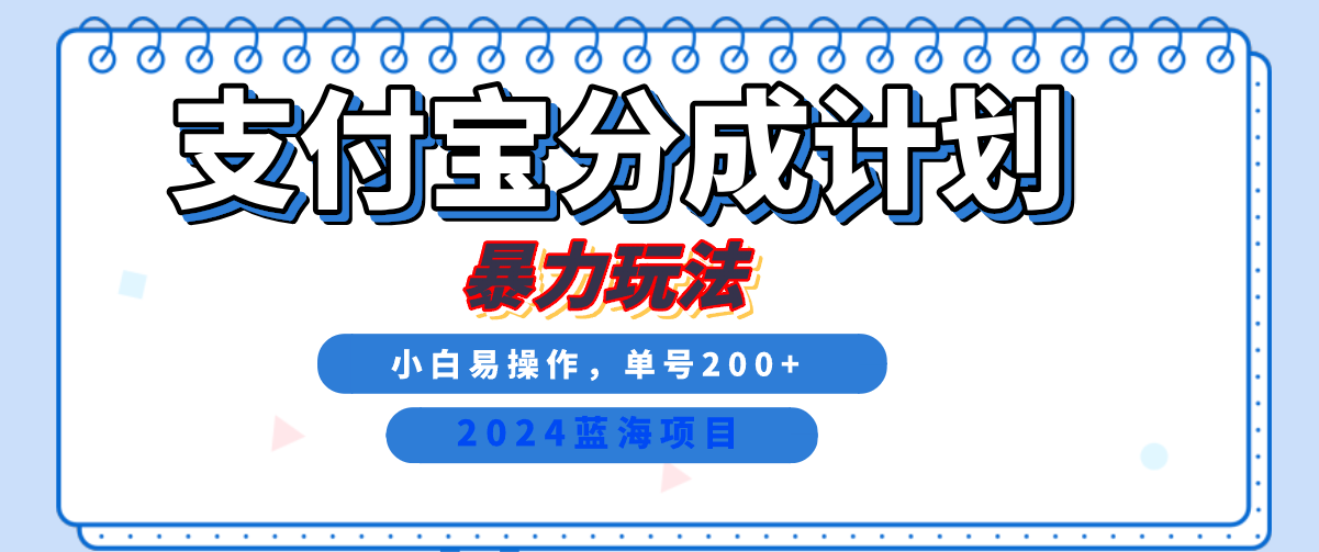 2024最新冷门项目，支付宝视频分成计划，直接粗暴搬运，日入2000+，有手就行！-91集赚创业网