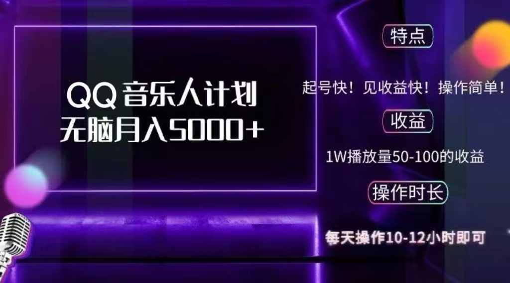2024 QQ音乐人计划，轻松月入5000+，纯无脑操作，可批量放大操作-91集赚创业网