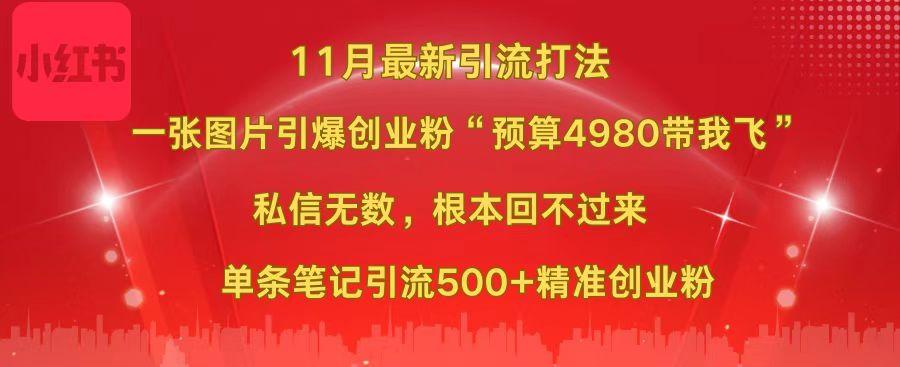 小红书11月最新图片打法，一张图片引爆创业粉“预算4980带我飞”，私信无数，根本回不过来，单条笔记引流500+精准创业粉-91集赚创业网