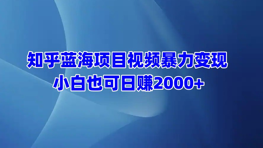 知乎蓝海项目视频暴力变现  小白也可日赚2000+-91集赚创业网