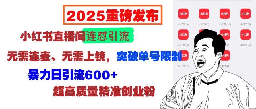 2025重磅发布：小红书直播间连怼引流，无需连麦、无需上镜，突破单号限制，暴力日引流600+超高质量精准创业粉-91集赚创业网
