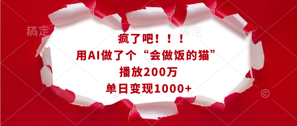 疯了吧！！！用AI做了个“会做饭的猫”，播放200万，单日变现1000+-91集赚创业网