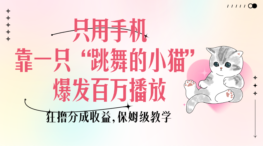 只用手机靠一只“跳舞的小猫”爆发百万播放，狂撸分成收益，保姆级教学-91集赚创业网