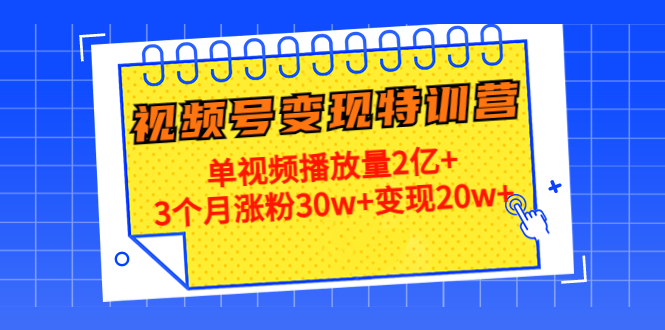 【副业项目4713期】20天视频号变现特训营：单视频播放量2亿+3个月涨粉30w+变现20w+-91集赚创业网