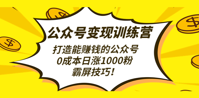 【副业项目4828期】公众号变现训练营（第3期）打造能赚钱的公众号，0成本日涨1000粉，霸屏技巧-91集赚创业网