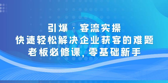 【副业项目5343期】引爆·客流实操：快速轻松解决企业获客的难题，老板必修课，零基础新手-91集赚创业网
