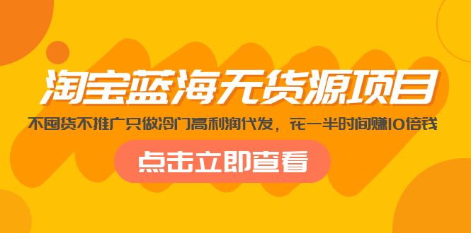 【副业项目5235期】淘宝蓝海无货源项目，不囤货不推广只做冷门高利润代发，花一半时间赚10倍钱-91集赚创业网
