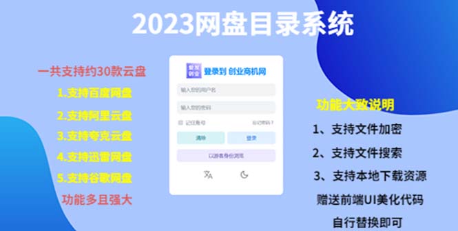 【副业项目5566期】2023网盘目录运营系统，一键安装教学，一共支持约30款云盘-91集赚创业网