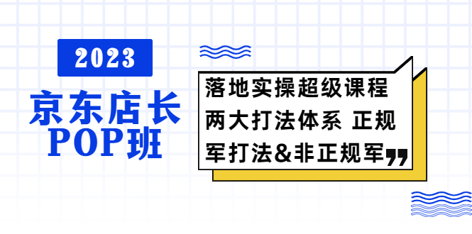 【副业项目5761期】2023京东店长·POP班 落地实操超级课程 两大打法体系 正规军&非正规军-91集赚创业网