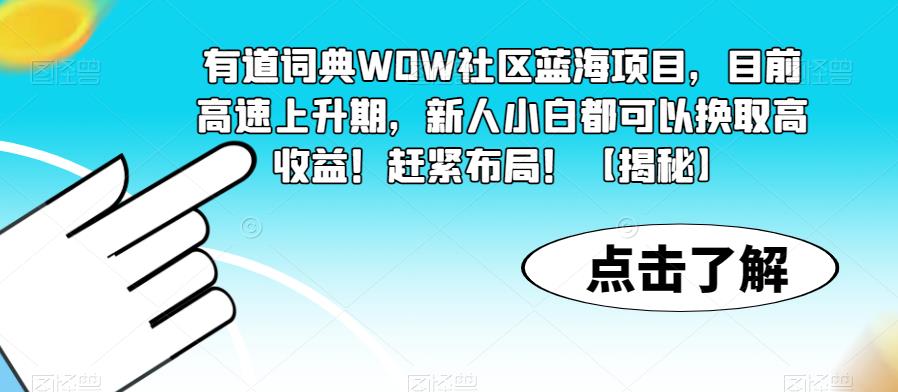 【副业项目6108期】有道词典WOW社区蓝海项目，目前高速上升期，新人小白都可以换取高收益！赶紧布局！【揭秘】-91集赚创业网