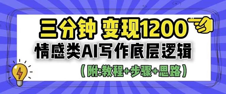 【副业项目6442期】情感类AI写作底层逻辑，3分钟掌握变现技巧（附：详细教程及步骤+独家资料）【揭秘】-91集赚创业网