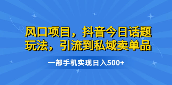 【副业项目6791期】风口项目，抖音今日话题玩法，引流到私域卖单品，一部手机实现日入500+-91集赚创业网