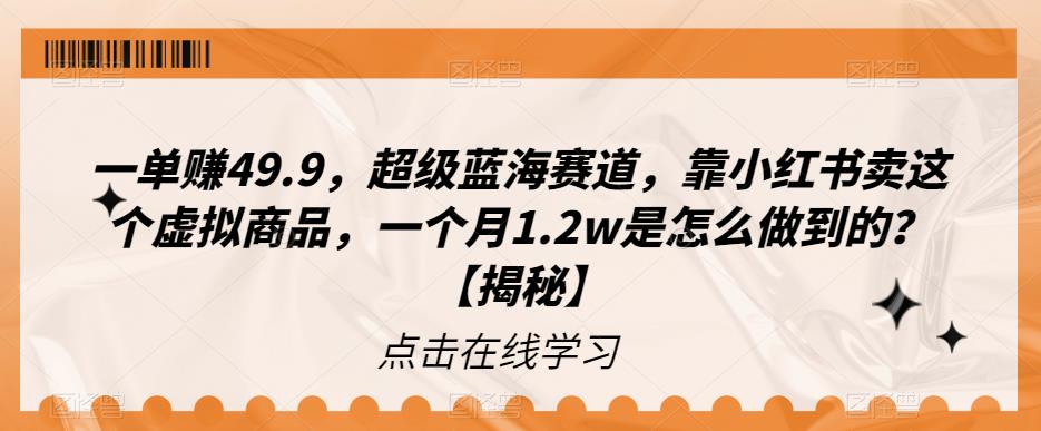 【副业项目6899期】一单赚49.9，超级蓝海赛道，靠小红书卖这个虚拟商品，一个月1.2w是怎么做到的？【揭秘】-91集赚创业网