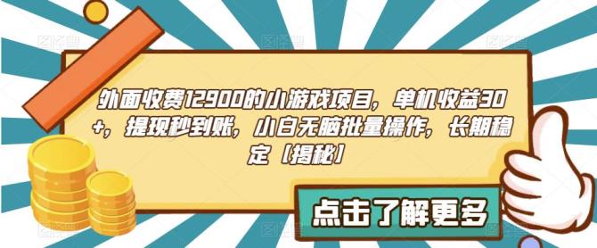 【副业项目6934期】收费12900的小游戏项目，单机收益30+，独家养号方法-91集赚创业网