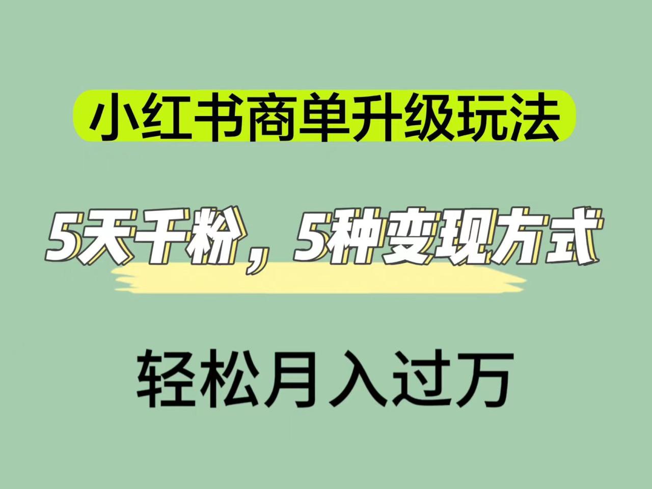 【副业项目7497期】小红书商单升级玩法，5天千粉，5种变现渠道，轻松月入1万+-91集赚创业网