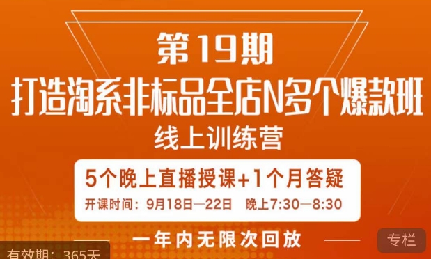 【副业项目7561期】打造淘系非标全店N多个爆款线上课，​5天直播课-91集赚创业网