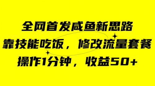 【副业项目7720期】咸鱼冷门新玩法，靠“技能吃饭”，修改流量套餐，操作1分钟，收益50+-91集赚创业网