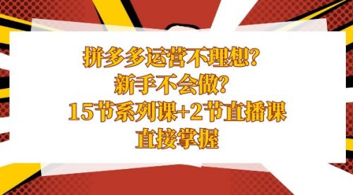 【副业项目8633期】拼多多运营不理想?新手不会做?15节系列课+2节直播课-91集赚创业网