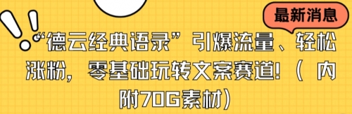 【副业8957期】“德云经典语录”引爆流量、轻松涨粉，零基础玩转文案赛道（内附70G素材）-91集赚创业网