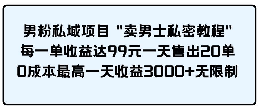 男粉私域项目 卖男士私密教程 每一单收益达99元一天售出20单-91集赚创业网