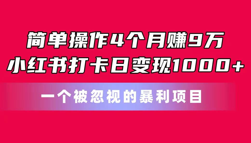 简单操作4个月赚9万！小红书打卡日变现1000+！一个被忽视的暴力项目-91集赚创业网