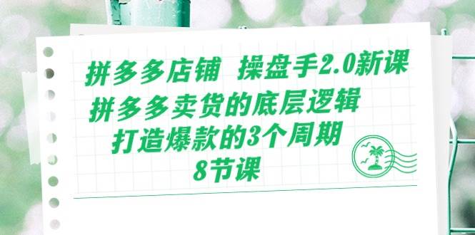 拼多多店铺 操盘手2.0新课，拼多多卖货的底层逻辑，打造爆款的3个周期-8节-91集赚创业网
