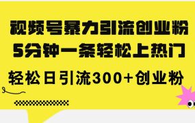 视频号暴力引流创业粉,5分钟一条轻松上热门,轻松日引流300+创业粉-91集赚创业网
