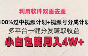 利用软件双重去重，100%过中视频+视频号分成计划小白也可以月入4W+-91集赚创业网