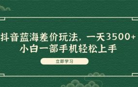 抖音蓝海差价玩法，一天3500+，小白一部手机轻松上手-91集赚创业网