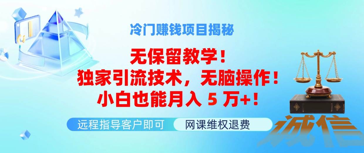 冷门赚钱项目无保留教学！独家引流技术，无脑操作！小白也能月入5万+！-91集赚创业网