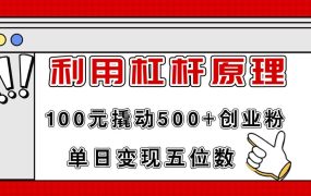 利用杠杆100元撬动500+创业粉,单日变现5位数-91集赚创业网
