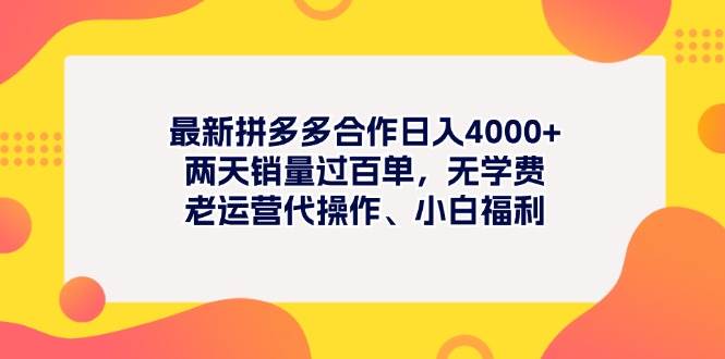 最新拼多多项目日入4000+两天销量过百单，无学费、老运营代操作、小白福利-91集赚创业网
