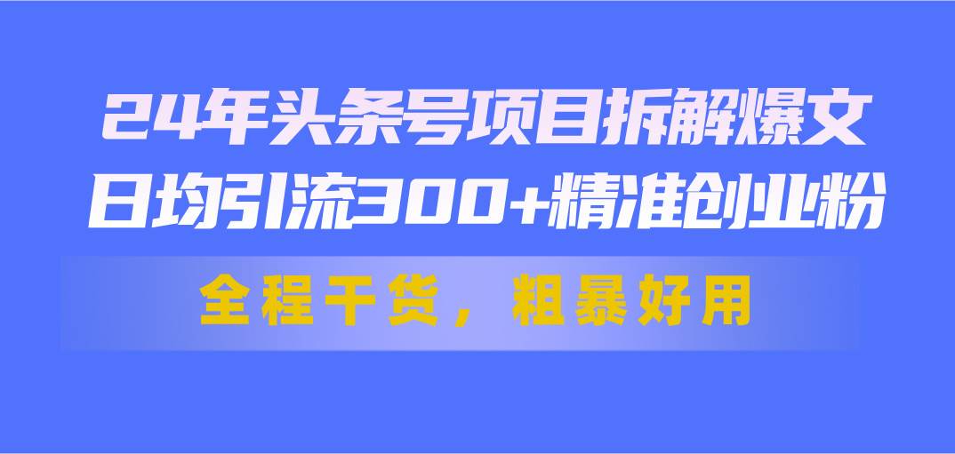24年头条号项目拆解爆文，日均引流300+精准创业粉，全程干货，粗暴好用-91集赚创业网