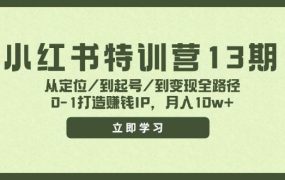 小红书特训营13期,从定位/到起号/到变现全路径,0-1打造赚钱IP,月入10w+-91集赚创业网