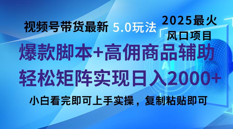视频号带货最新5.0玩法，作品制作简单，当天起号，复制粘贴，脚本辅助，轻松矩阵日入2000+-91集赚创业网