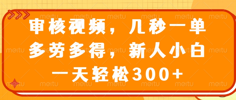 审核视频项目，几秒一单，多劳多得，新人小白一天轻松300+-91集赚创业网