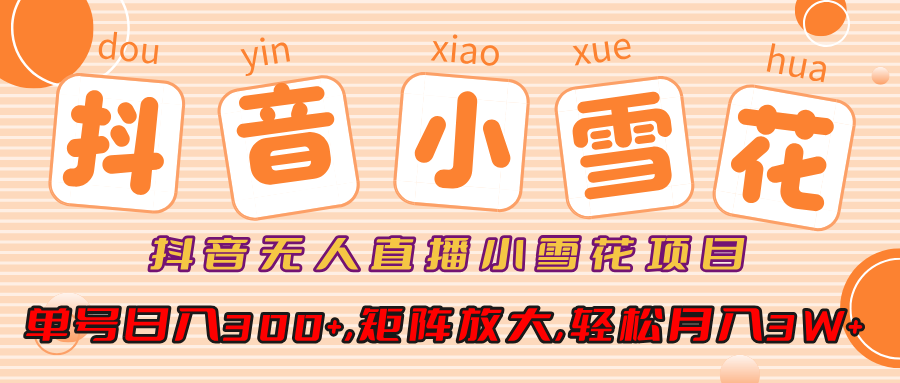 小雪花项目，抖音无人直播，单号日入300+,矩阵放大,轻松月入3W+-91集赚创业网