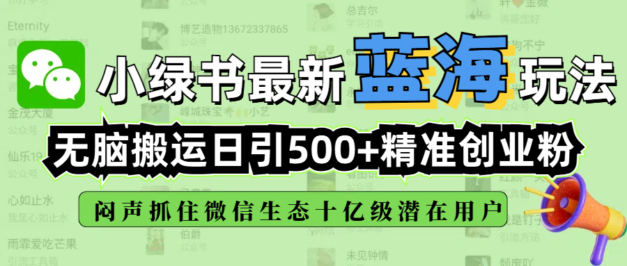 小绿书最新蓝海玩法，无脑搬运日引500+精准创业粉，闷声抓住微信生态十亿级潜在用户-91集赚创业网