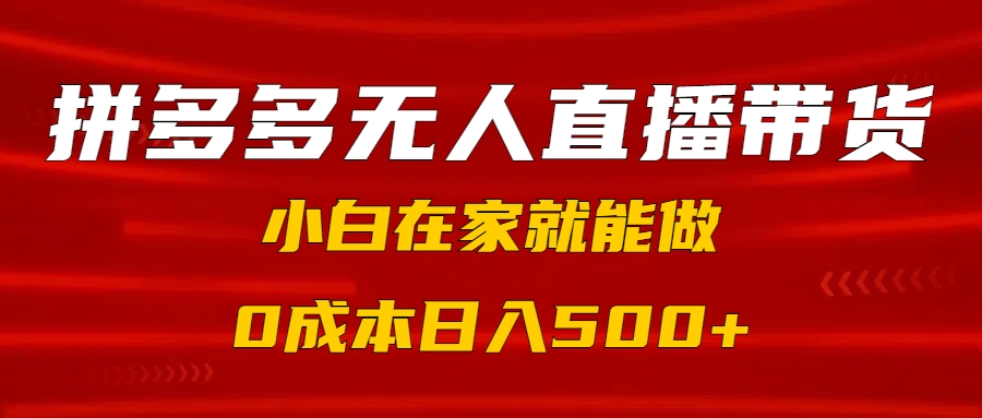 拼多多无人直播带货，小白在家就能做，0成本日入500+-91集赚创业网