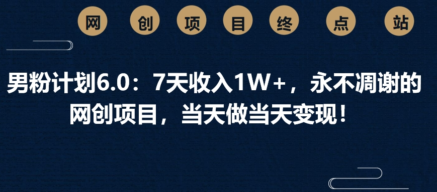 男粉计划6.0：7天收入1W+，永不凋谢的网创项目，当天做当天变现！-91集赚创业网