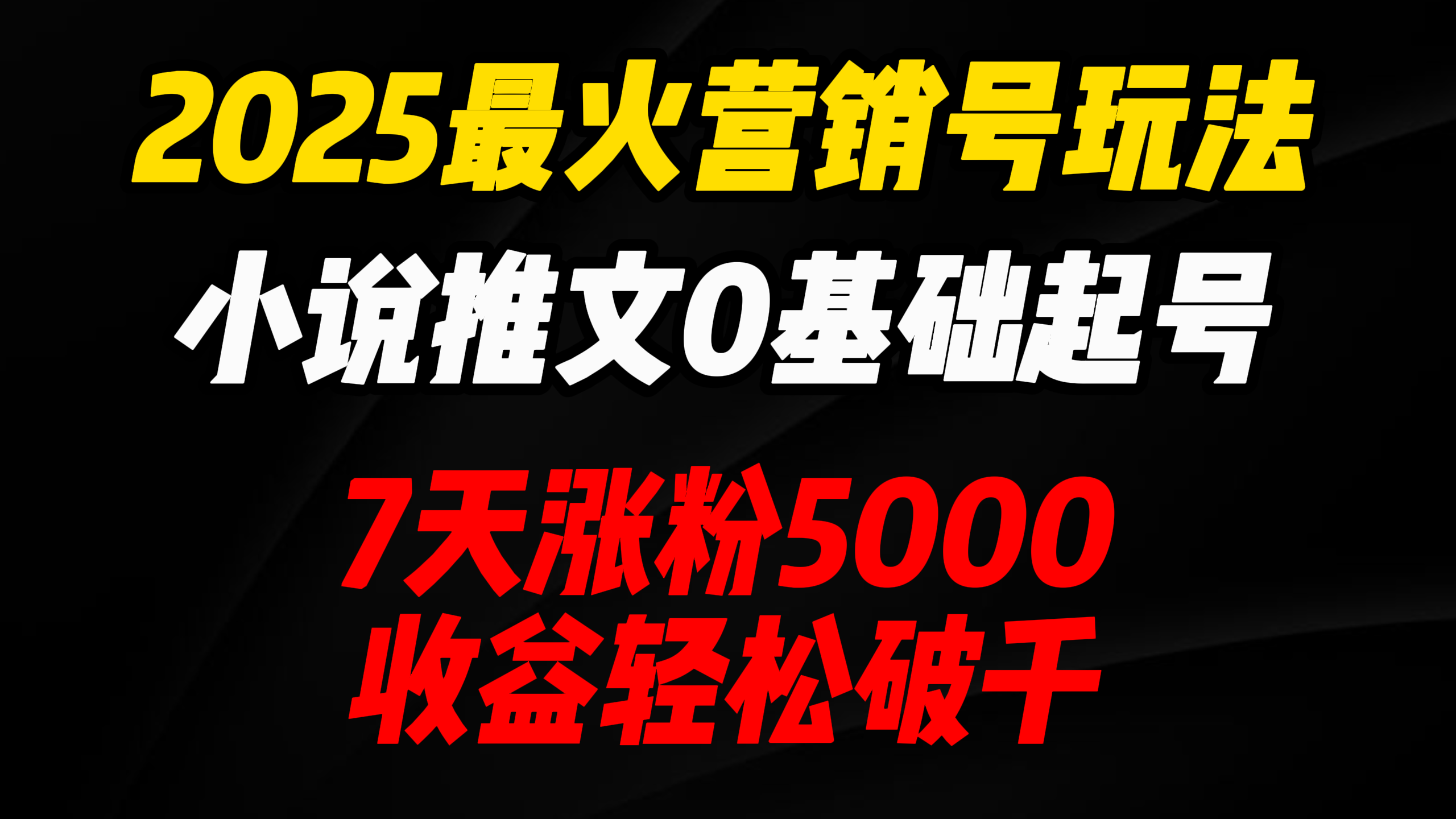 2025最火营销号玩法：小说推文0基础起号，7天涨粉5000，收益轻松破千！-91集赚创业网