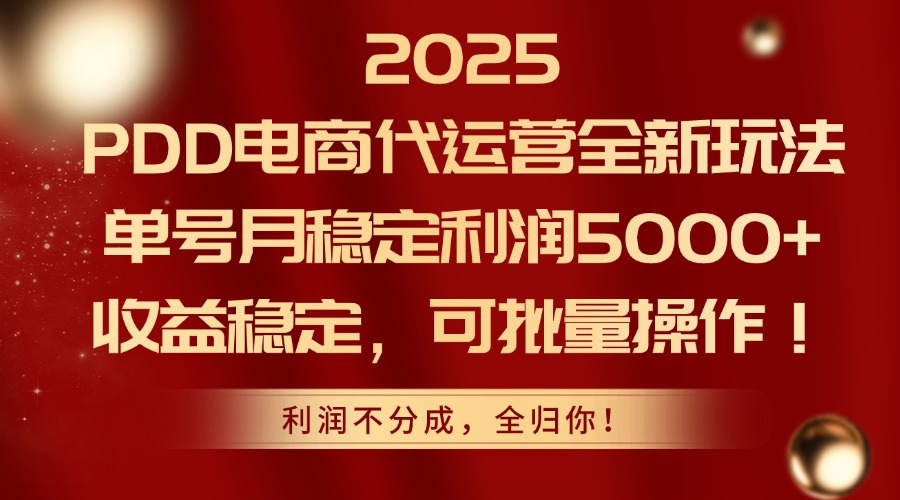 2025 PDD电商代运营全新玩法，单号月稳定利润5000+，收益稳定，可批量操作！-91集赚创业网