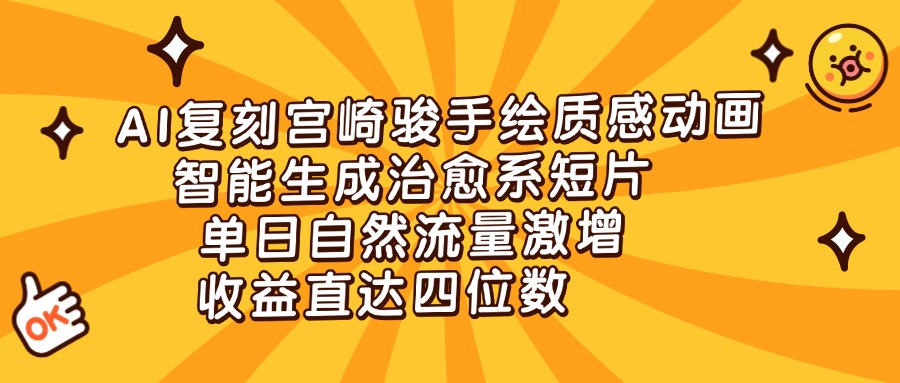 AI复刻宫崎骏手绘质感动画，智能生成治愈系短片，单日自然流量激增，收益直达四位数-91集赚创业网