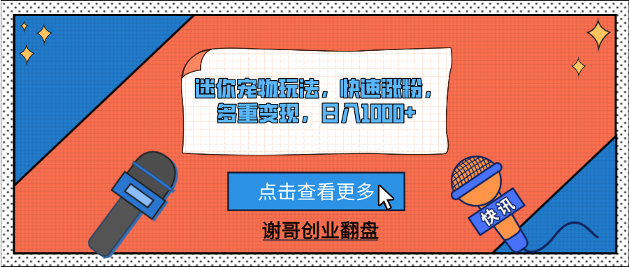 迷你宠物玩法，快速涨粉，多重变现，日入1000+-91集赚创业网