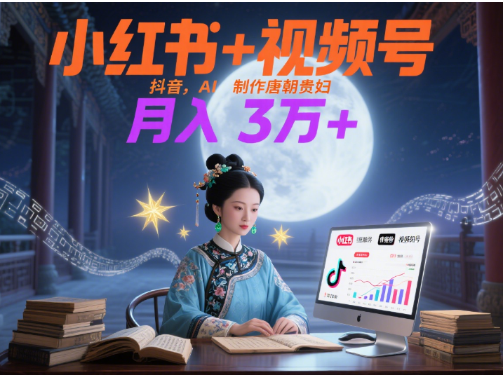 小红书+视频号+抖音，AI轻松制作唐朝贵妇IP，毒鸡汤、励志、减肥瘦身、养生赛道轻松切入，每天30分钟，轻松产出N条，月入3万+ -91集赚创业网